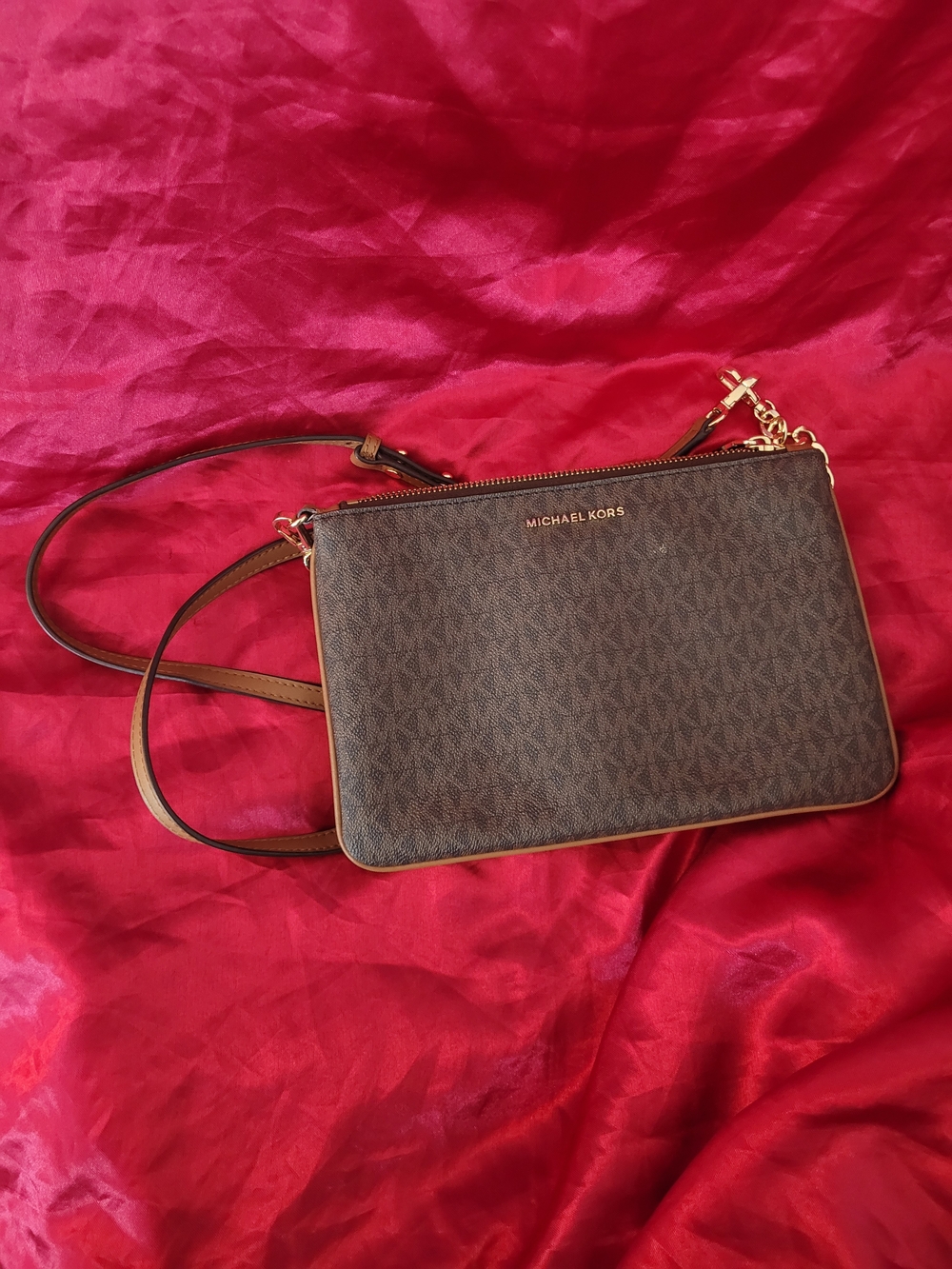 Michael Kors Brown MK Logo Crossbody with Gold Hardware